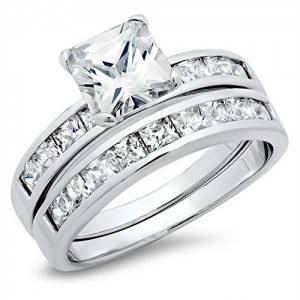 STUNNING! SOLID STERLING SILVER PRONG SETTING DESIGN WEDDING RING SET Size 7