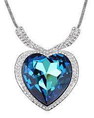 TITANIC AUSTRIAN SAPPHIRE SWAROVSKI ELEMENTS CRYSTAL HEART OF THE OCEAN NECKLACE