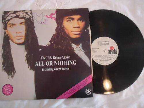 MILLI VANILLI "THE U.S REMIX ALBUM - ALL OR NOTHING"1989 ARIOLA STEREO LP+PLASTIC COVER - EXC