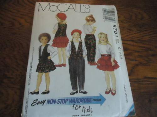 McCALL'S PATTERNS 6701 - SIZE CF AGES 4 + 5 + 6 - COMPLETE AND UNCUT