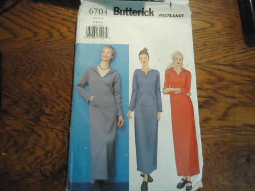 BUTTERICK PATTERNS 6704  SIZES = 6 + 8 + 10 - COMPLETE AND UNCUT
