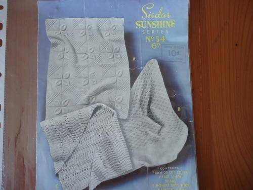 SIRDAR SUNSHINE SERIES NO 54- 4PLY WOOL PRAM OR COT COVER + HEAD SHAWL,