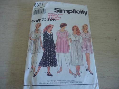 SIMPLICITY PATTERNS 8871-   SIZE AA = XSMALL + SMALL + MEDIUM   COMPLETE & UNCUT