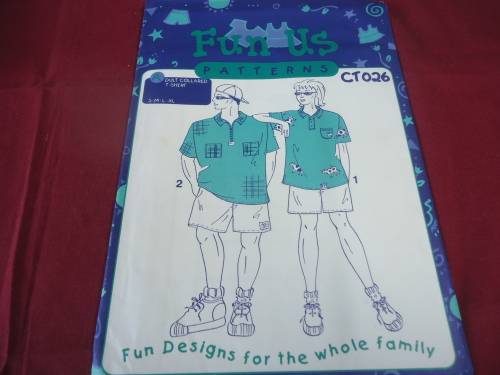 FUN US PATTERN CT026 - ADULT COLLARED T-SHIRT - SIZES: SMALL, MED, L, XL COMPLETE
