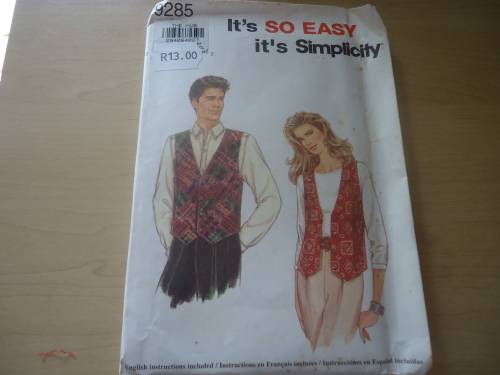 SIMPLICITY PATTERNS 9285 SIZE A = EXTRA SMALL+SMALL+MEDIUM+LARGE+EXTRA LARGE -  COMPLETE & UNCUT