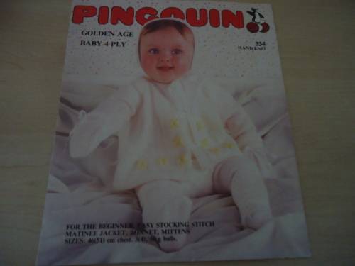 PINGOUIN BABY #334  - MATINEE JACKET, BONNET & MITTENS TO FIT  46 CM CHEST