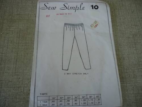 SEW SIMPLE PATTERNS # 10 TIGHTS SIZE 30" OR 76 CM