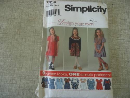SIMPLICITY PATTERNS 7354  9 GIRLS DRESSES SIZE AA =3 + 4 +  5 + 6   COMPLETE & UNCUT
