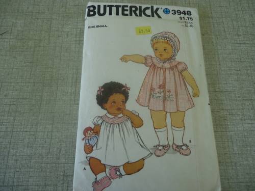 BUTTERICK PATTERN 3948 BABIES DRESS SIZES SMALL = 13 = 18 lbs  COMPLETE