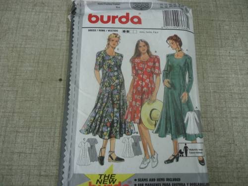 BURDA PATTERNS 3668 - MATERNITY DRESS SIZES 10 + 12 + 14 + 16 + 18 + 20   COMPLETE
