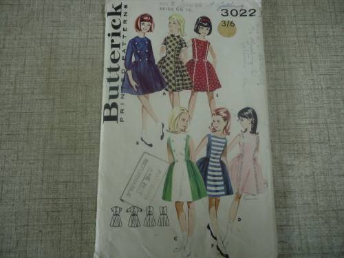 VINTAGE BUTTERICK PATTERN 3022 GIRL'S DRESS SIZE 8  BREAST 26"  COMPLETE