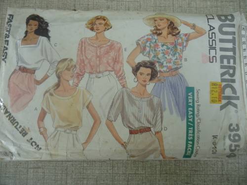 BUTTERICK  PATTERN 3954 BLOUSES SIZE A = 8 + 10 + 12 COMPLETE