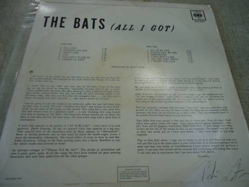 THE BATS -ALL I GOT  -  CBS LONG PLAY LP #ALD.6776