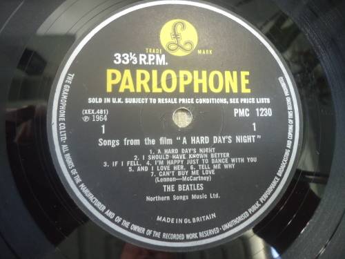 THE BEATLES  "HARD DAY'S NIGHT" UK ISSUE PARLOPHONE MONO LP PMC 1230