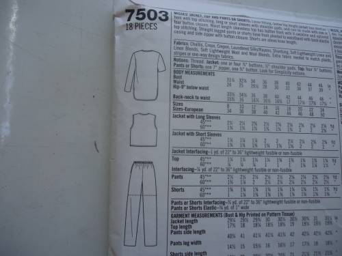 SIMPLICITY PATTERNS  BLOUSE/SKIRT/PANTS 7503 SIZE R  14 + 16 + 18 -  COMPLETE