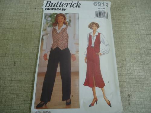 BUTTERICK  PATTERNS 6913 VEST/BLOUSE/PANTS & SKIRT SIZE 12 + 14 + 16 - COMPLETE