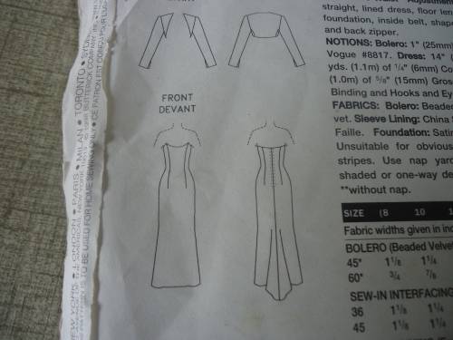 VOGUEPATTERNS - BADGLEY MISCHKA -  2237 EVENING DRESS & BOLERO SIZES 8 + 10 +  12  - COMPLETE