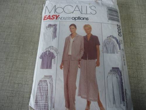 McCALL'S PATTERNS 2030 TOP/BLOUSE/SKIRT/JACKET/PANTS SIZE C = 10 + 12 + 14 SEE DESCRIPTION