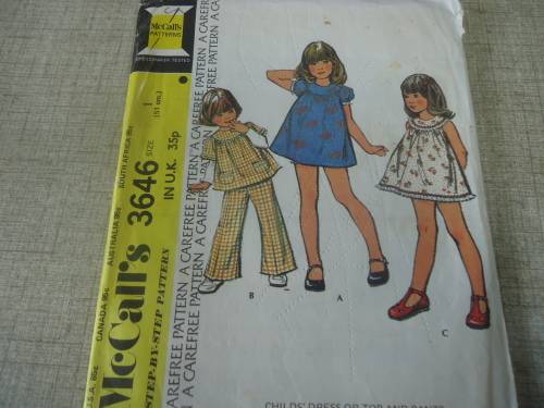 McCALL'S PATTERNS 3546 TODDLER/ GIRLS DRESS/TOP & PANTS SIZE 1 COMPLETE