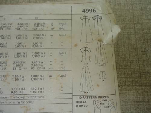 RETRO McCALL'S PATTERNS 4996  DRESS   SIZE 14 BUST 92CM SEE DESCRIPTION