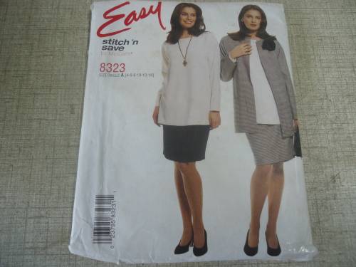 McCALL'S PATTERNS 8323 JACKET, TUNIC & PULL ON SKIRT,  SIZE A = 4 + 6 + 8 + 10 + 12 + 14 -COMPLETE