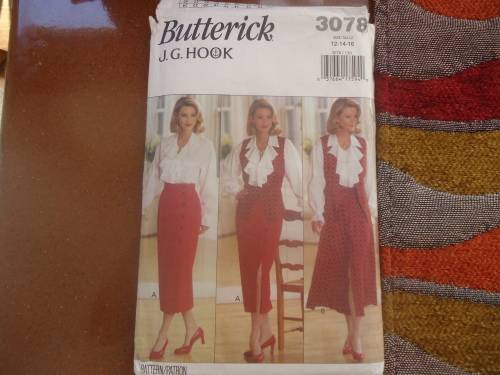 BUTTERICK PATTERN  3078  WAISTCOAT, BLOUSE & SKIRT SIZES 12 + 14 + 16 -   COMPLETE & UNCUT