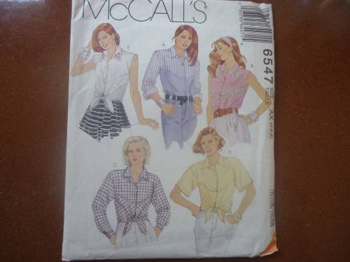 McCALL'S PATTERNS 6547 SHIRTS & TOPS SIZE AX = 4 + 6 + 8  COMPLETE