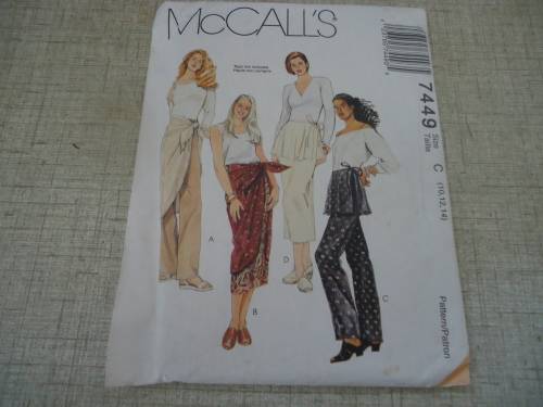 McCALL'S PATTERN  - 7449  LOOSE FITTING PANTS & SKIRT SIZE C =10 + 12 + 14 COMPLETE & UNCUT
