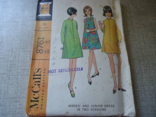 VINTAGE McCALL'S PATTERN  - 8761 MANDARIN COLLAR DRESS    SIZE 14 BUST 34" - COMPLETE & UNCUT