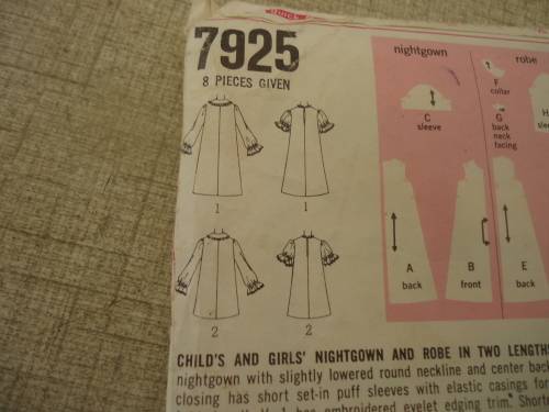 SIMPLICITY PATTERNS 7925 GIRL'S NIGHTIE & ROBE SIZE 12 YEARS BREAST 30" COMPLETE