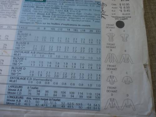 BUTTERICK  PATTERN 5387 BLOUSES SIZES 12 + 14 + 16 COMPLETE