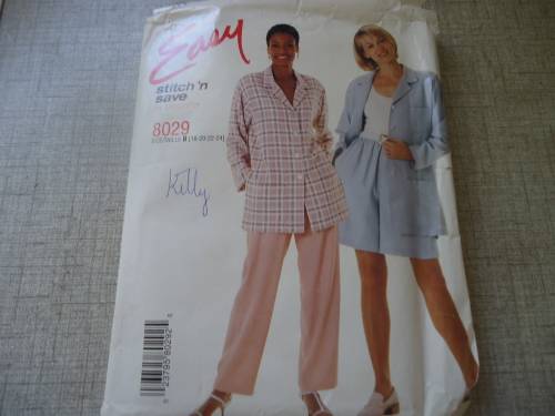 McCALL'S PATTERN 8029 UNLINED JACKET + PULL ON SHORTS & PANTS SIZE B = 18 + 20 + 22 COMPLETE