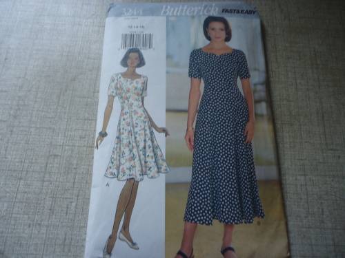 BUTTERICK  PATTERN 3244 LOOSE FITTING FLARED DESS & SHAPED NECK SIZE 12 + 14 + 16 COMPLETE