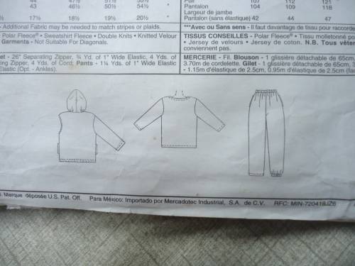 McCALL'S PATTERN 7897 TRACKSUIT+CASUAL GEAR SIZE XL = 42 + 44 - COMPLETE & ONLY PART CUT