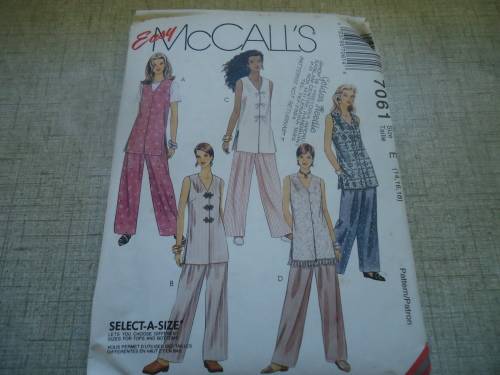 McCALLS PATTERNS 7061 TUNIC/TOP & PANTS SIZE E = 14 + 16 + 18 COMPLETE-ONLY PANTS CUT