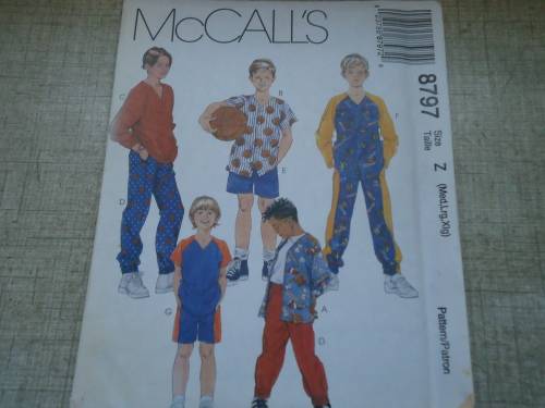 McCALL'S PATTERNS 8797 BOY'S SHIRT,TOP, PULL-ON PANTS & SHORT SIZE MED+L+XL( 7-16YR)COMPLETE & UNCUT