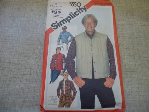 SIMPLICITY PATTERNS 5350 MEN'S SHIRT & SLEEVELESS JACKET  SIZE 38 CM - COMPLETE & UNCUT