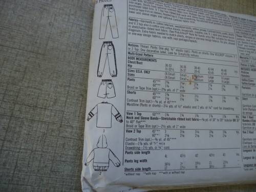 SIMPLICITY PATTERNS 7073 MEN'S CASUAL WEAR - HOODIES SIZE XS - XL COMPLETE & MOSTLY UNCUT