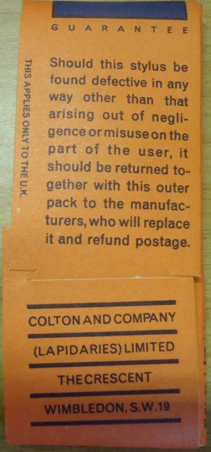 RONETTE D.C. 284 LP RECORD PLAYER NEEDLE/TURNTABLE STYLUS - COLTON STYLUS- MADE IN ENGLAND