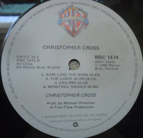 CHRISTOPHER CROSS - SELF TITLED -1980 WARNER BROS VINYL LP- WBC 1474
