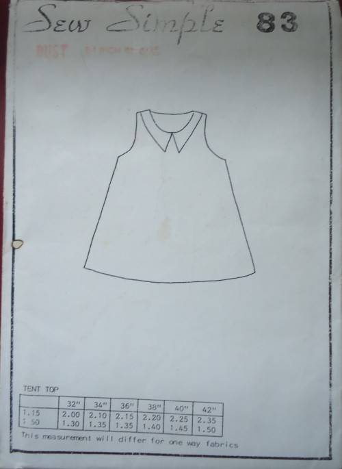 SEW SIMPLE PATTERNS #83 TENT TOP SIZE 34" OR 87 CM  COMPLETE