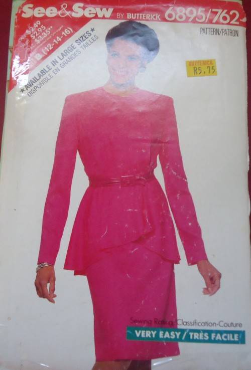 BUTTERICK  PATTERN 6895/762 -  2 PIECE DRESS  SIZE B = 12 +14 + 16 COMPLETE