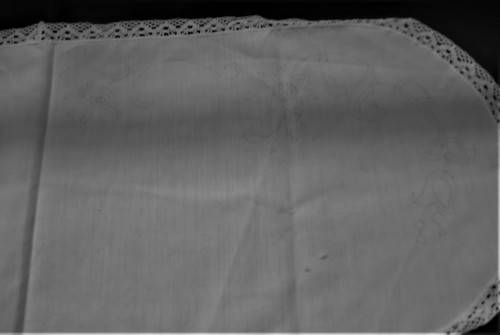 RECTANGULAR TABLE RUNNER WITH ROUNDED ENDS & LACE EDGE-READY TO BE EMBROIDERED  -80 CM L X 30 CM W