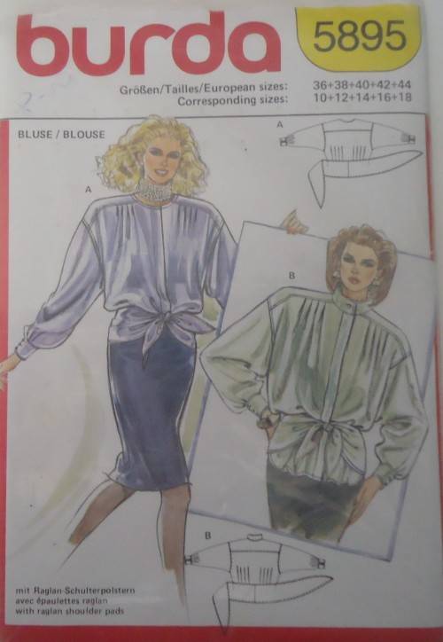 BURDA PATTERN 5895  BLOUSE WITH WAIST TIE SIZES 10 - 18 COMPLETE-UNCUT-F/FOLDED-SEALED
