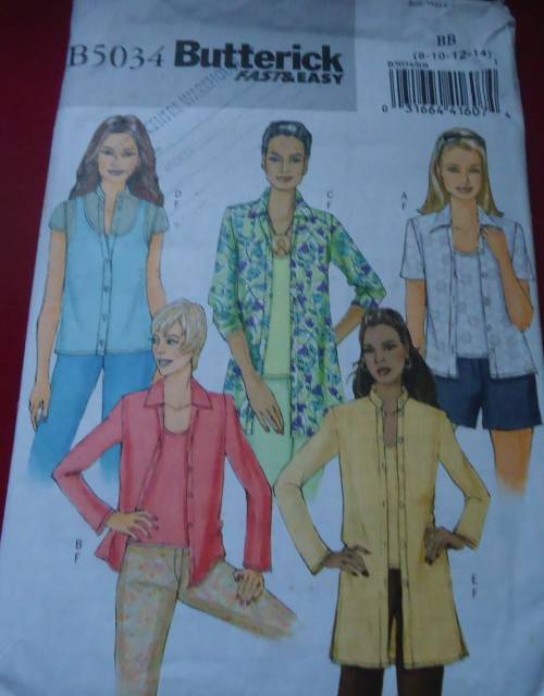 BUTTERICK PATTERN B5034  SHIRTS & TANK TOP SIZE BB=8+10+12+14 SEE LISTING