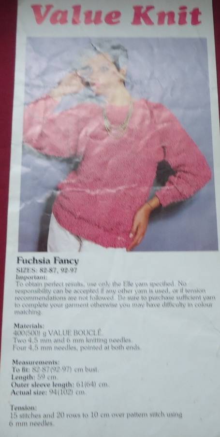 VALUE KNIT - FUSHIA FANCY SIZES 82-87 + 92-97 CM