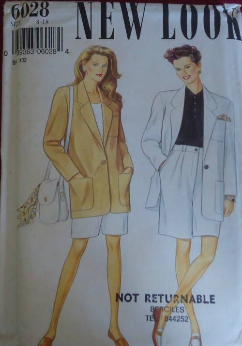 NEW LOOK PATTERNS 6028 JACKET& SHORTS SIX SIZES IN ONE 8 - 18 COMPLETE & PART CUT
