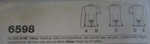 NEW LOOK PATTERNS 6598  BLOUSE IN FIVE VARIATIONS  SIZES 8 - 18 COMPLETE
