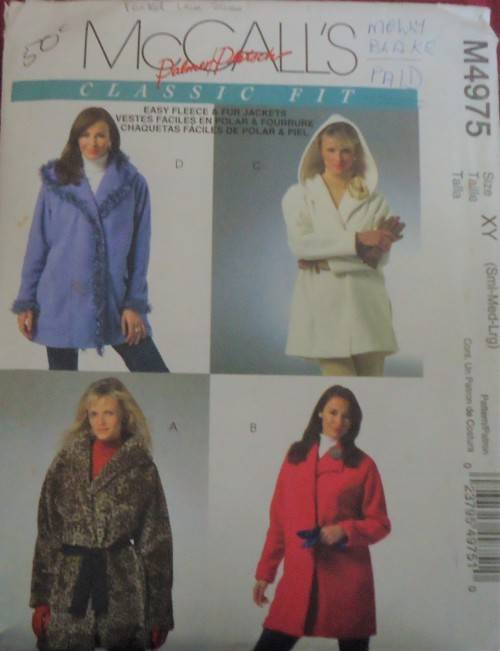 McCALL'S PATTERN M4975 UNLINED & LINED JACKETS & FLOWER  SIZE XY S-M-L (8 - 18) COMPLETE