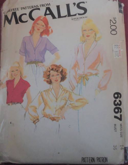 McCALL'S PATTERN 6367  SET OF BLOUSES  SIZE 14 BUST 36" COMPLETE & UNCUT